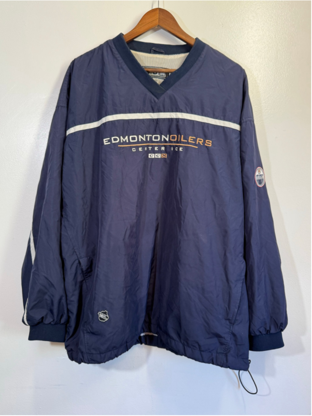 Vintage Edmonton Oilers Center Ice CCM NHL Pullover Windbreaker Jacket Mens XL
